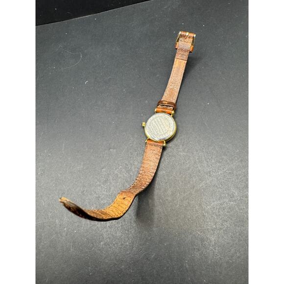 Vintage 90's Tourneau Dress Quartz Date Watch Gold Tone Brown Leather Band 24mm - Picture 7 of 11
